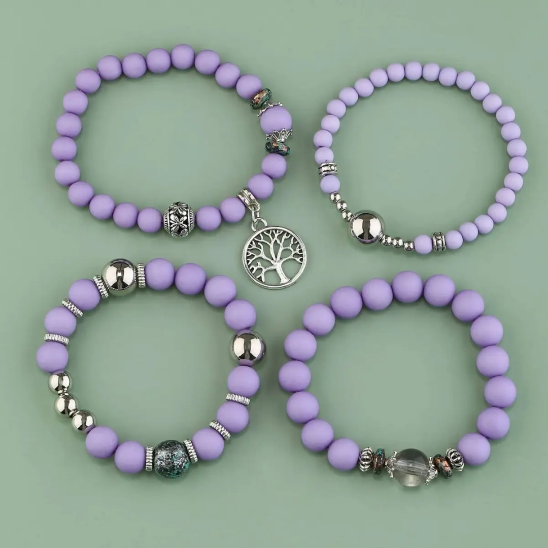 Bohemian Charm Bracelet – Layered Beads with Tassel(Set of 4)