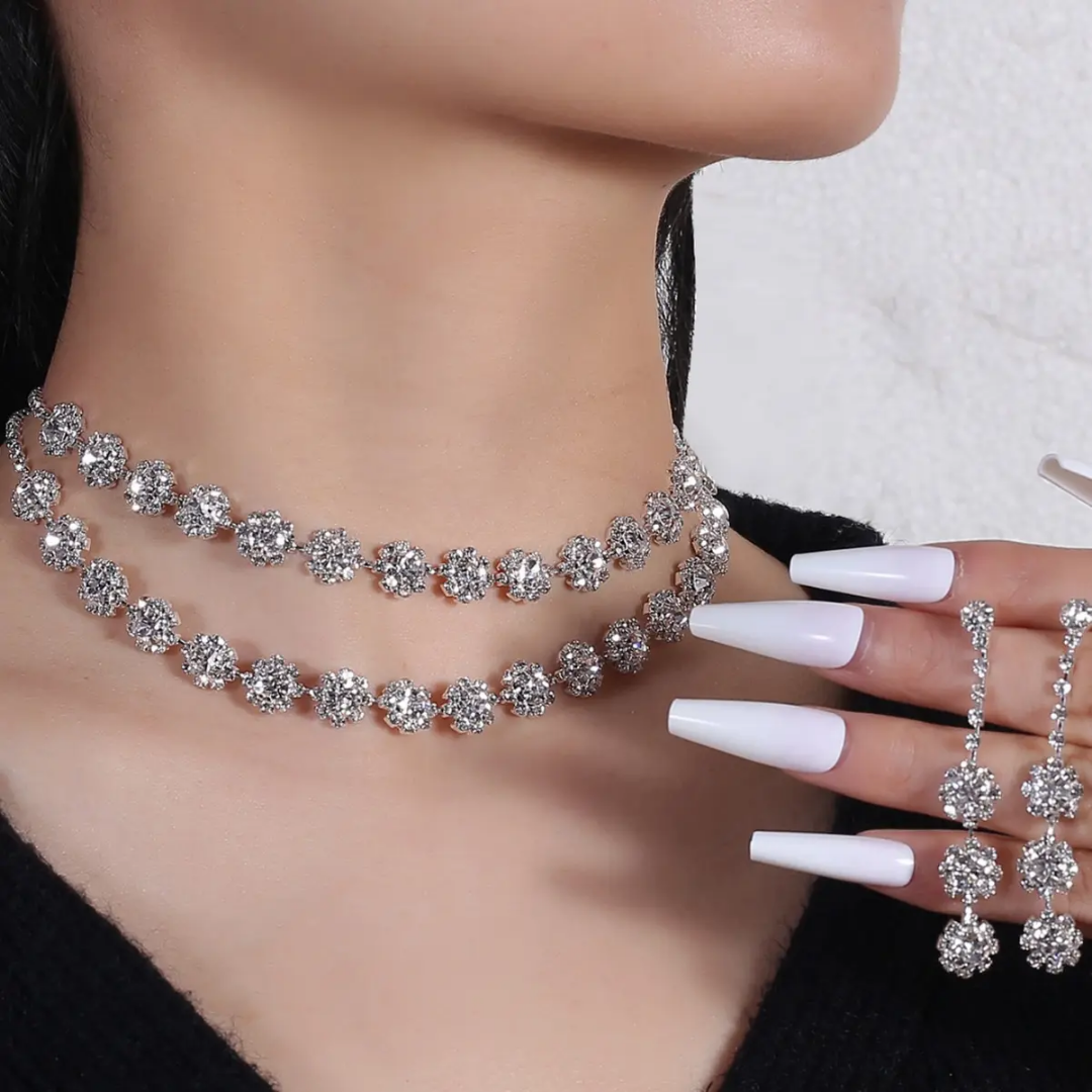 Dazzling Diamond Claw Set – Necklace & Earrings