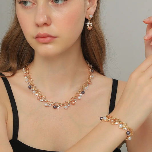 Exquisite Pearl Bridal Set – Necklace & Earrings in Multi Colour