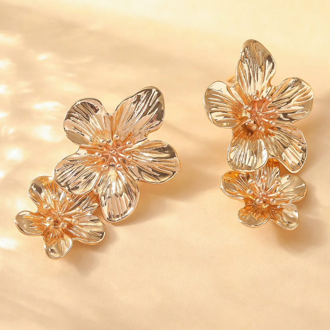 Blossom Charm Earrings – Double Layer Flower Design for Women