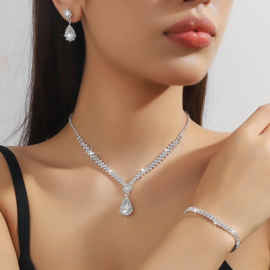 Elegant Pearl Bridal Set – Necklace, Earrings & Bracelet - White