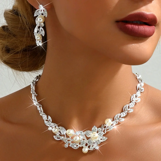 Timeless Sparkle Set – Pearl & Rhinestone Necklace & Earrings