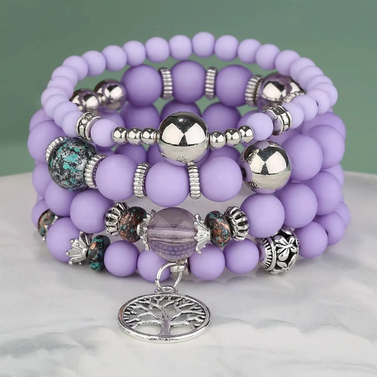 Bohemian Charm Bracelet – Layered Beads with Tassel(Set of 4)